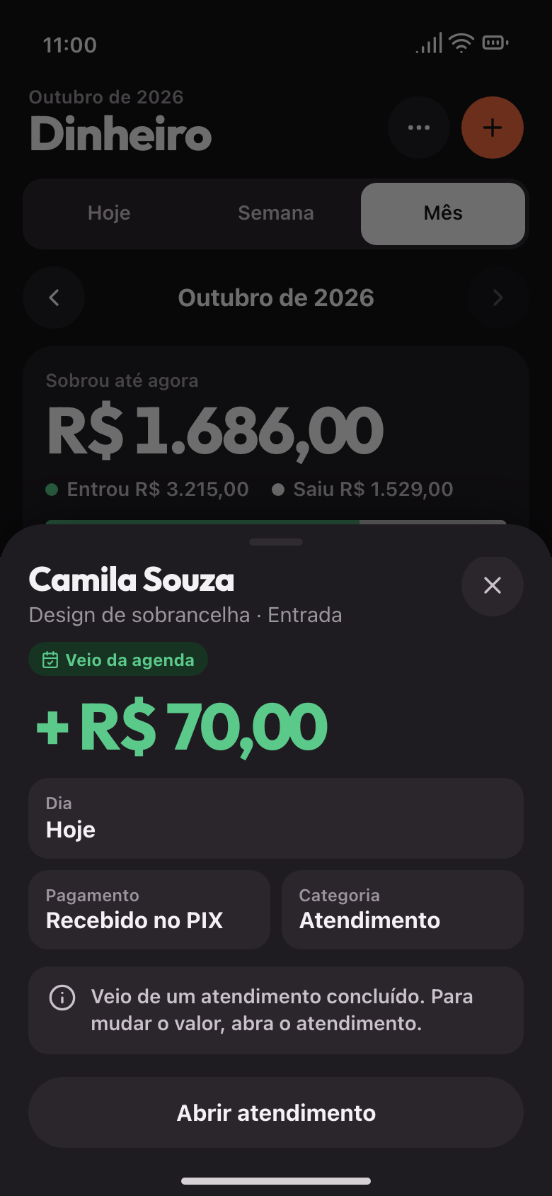 Entrada lançada sozinha a partir de um atendimento concluído