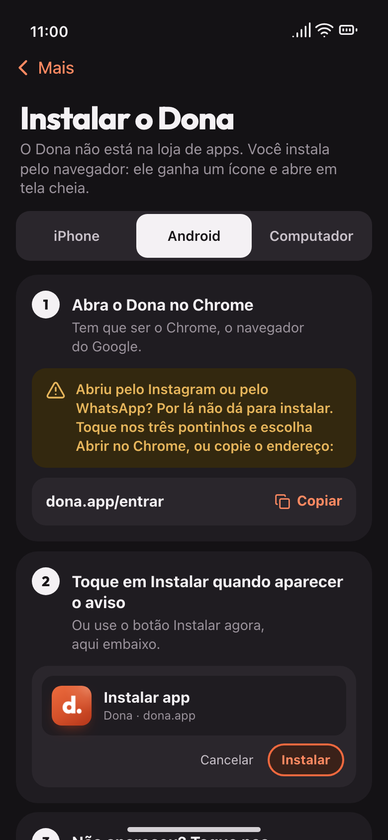 Passo a passo para instalar o Dona no Android