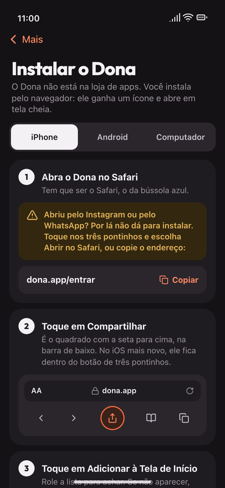 Passo a passo para instalar o Dona no iPhone