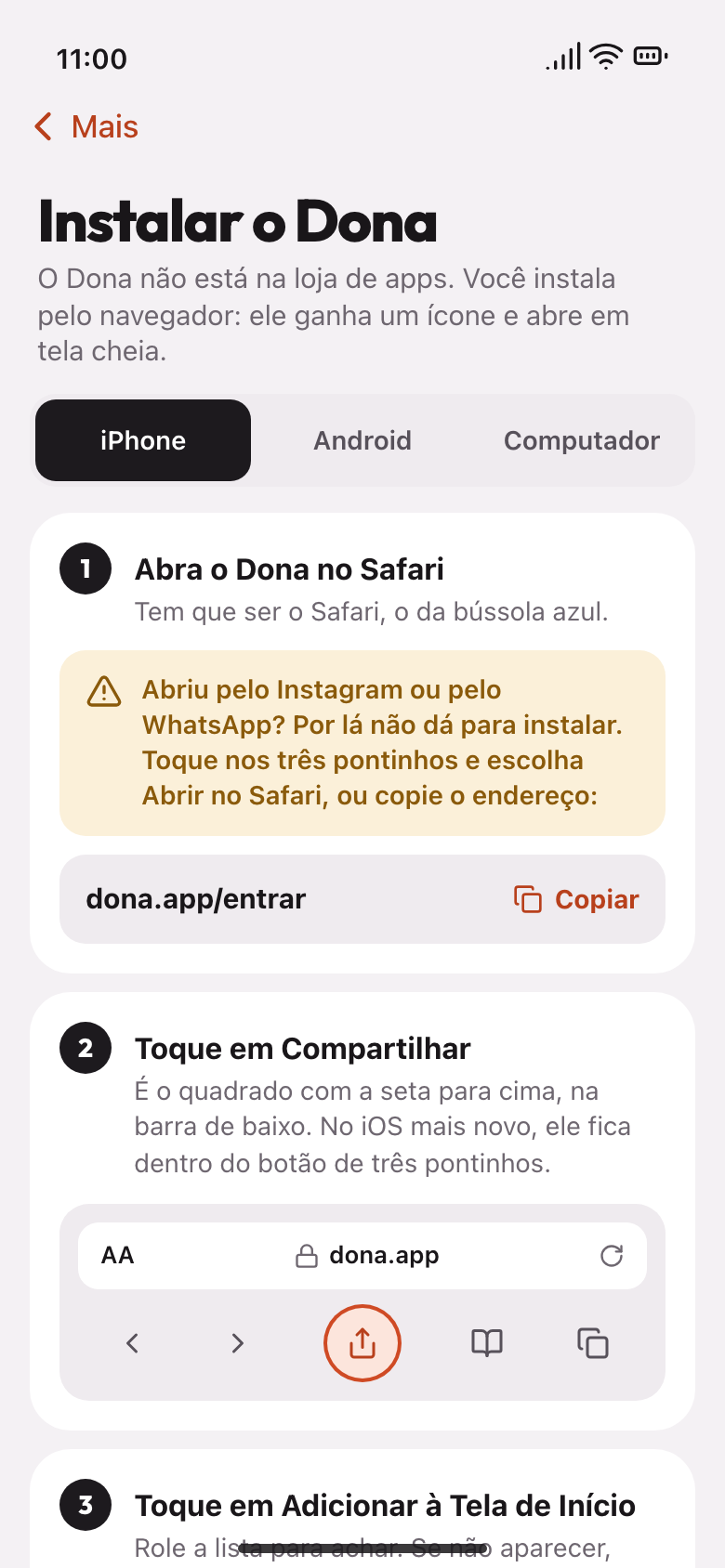 Passo a passo para instalar o Dona no iPhone